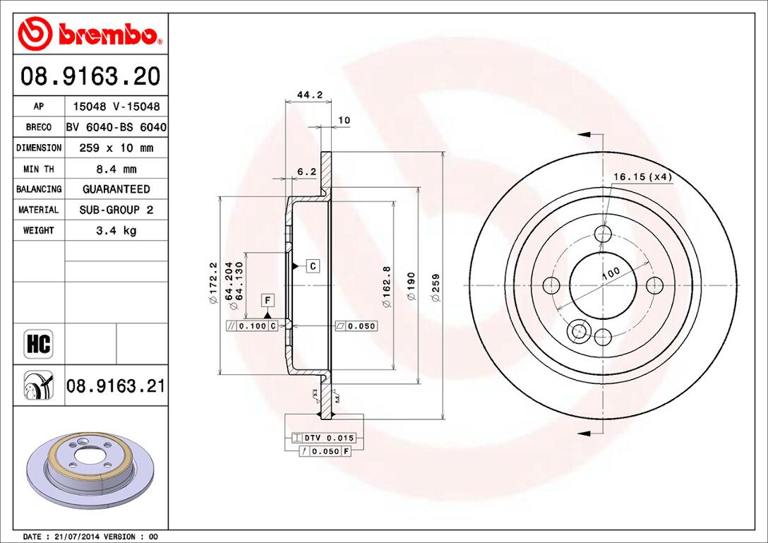 Mini Brembo Disc Brake Rotor - Rear (259mm) 34216774987